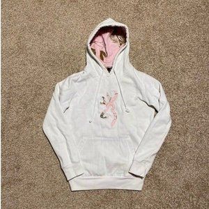 Browning White Hoodie with Pink Camo Deerhead Decal on Chest  Size Small
